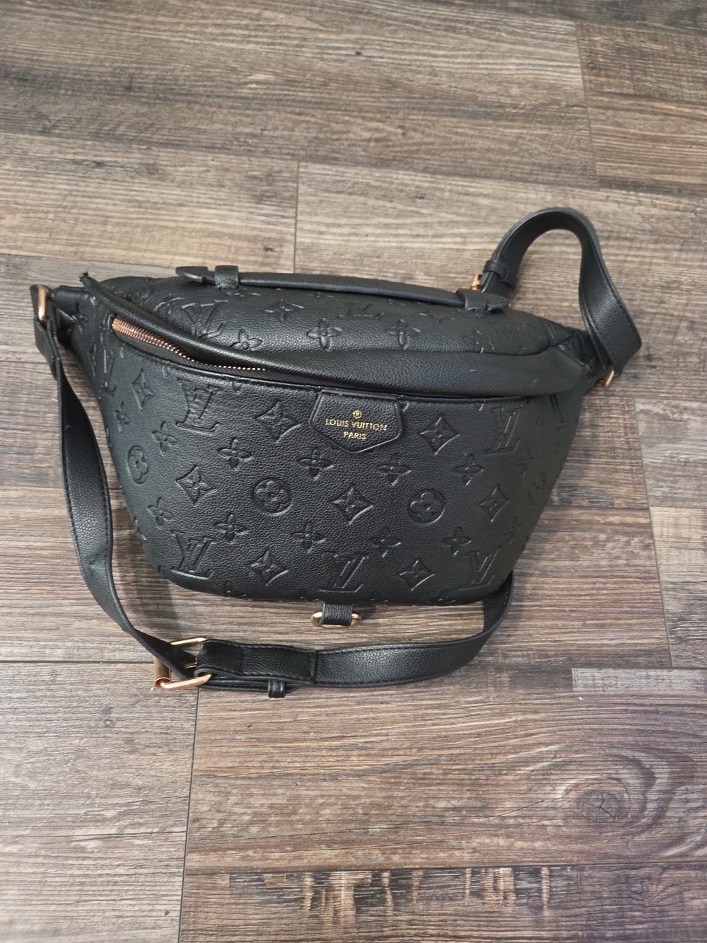 Faux Leather Black Monogram Bumbag with Gold Hardware